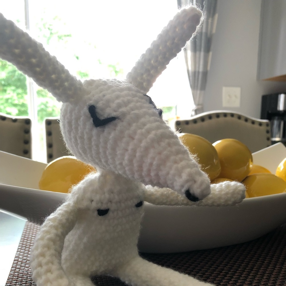 Handmade twin fantasy crochet dog